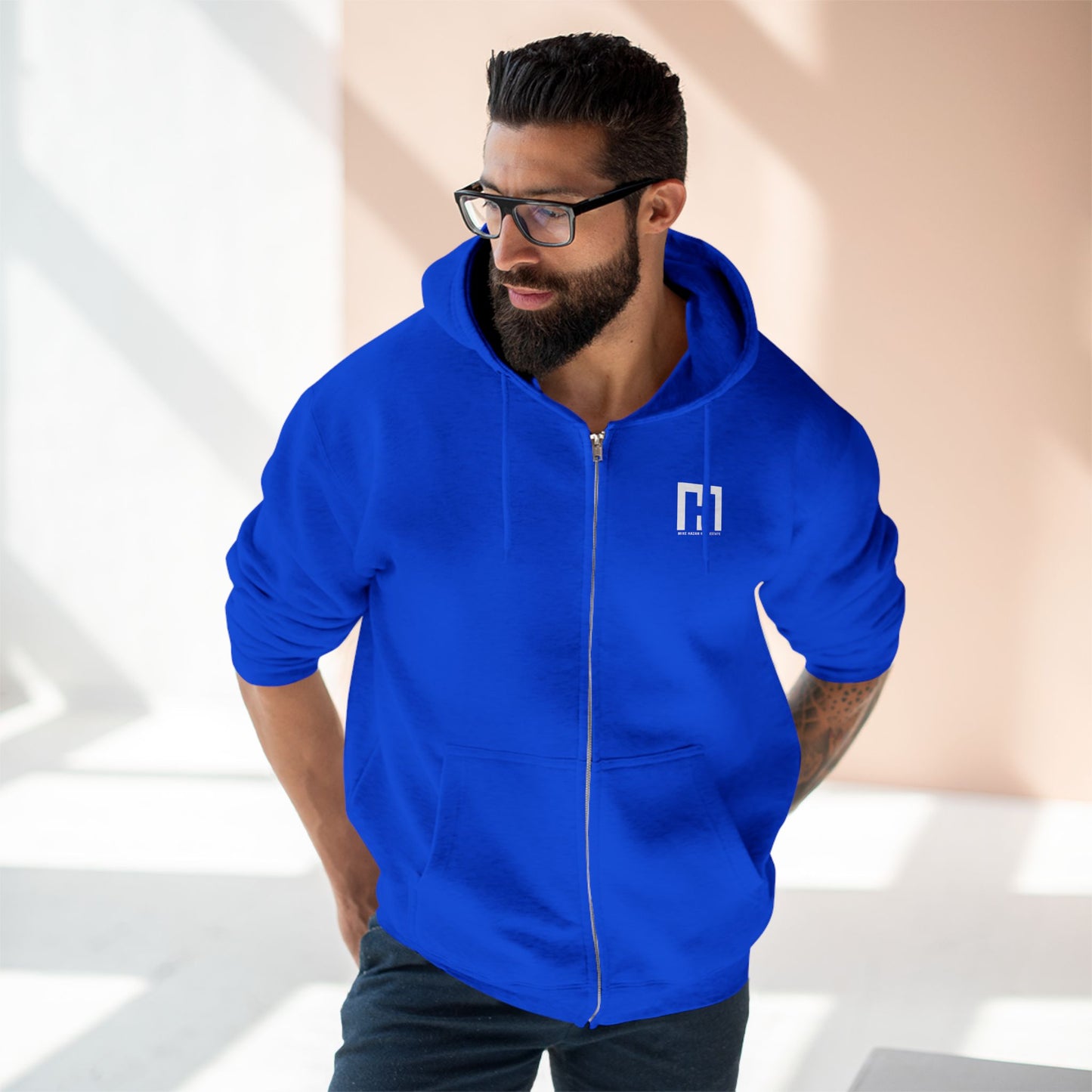 Mike Hazan Real Estate Zip Hoodie - Cozy & Stylish Blue Sweatshirt